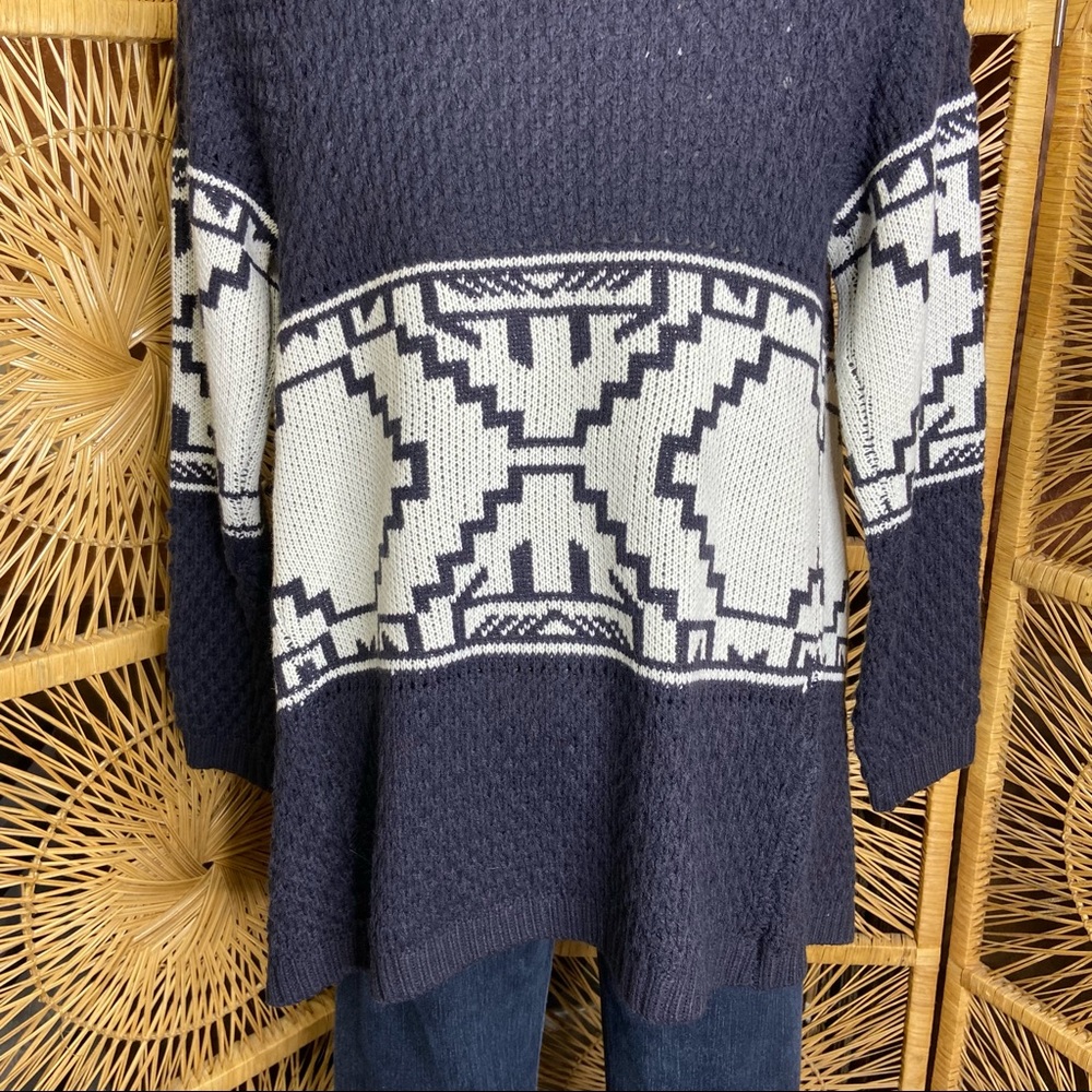 KATE COLLECTION Aztec Print Waterfall Cardigan Sweater Navy White Large - Picture 9 of 12